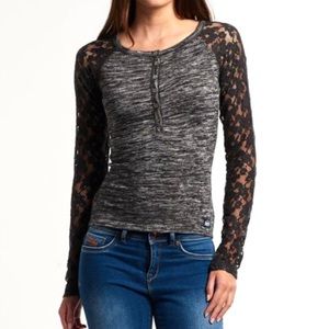 SUPERDRY Super Sewn Lace Sleeve Grandad Top